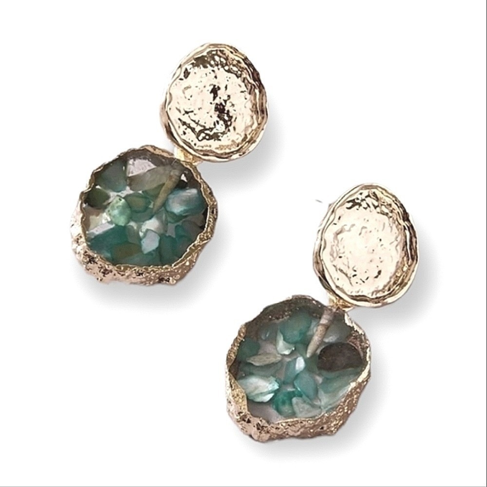 Gold statement stud Earrings Green small dainty lightweight casual 💖2/$30